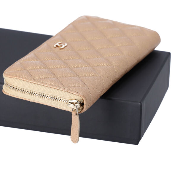 CHANEL Matelasse Classic Quilted Long Zip Around Wallet Gold Caviar Leather - Picture 5 of 7
